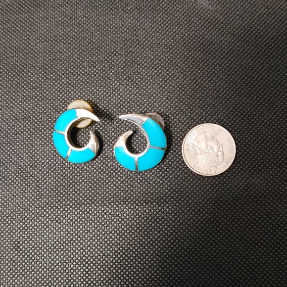 Vintage TCA sterling silver and turquoise earrings - Picture 2 of 4
